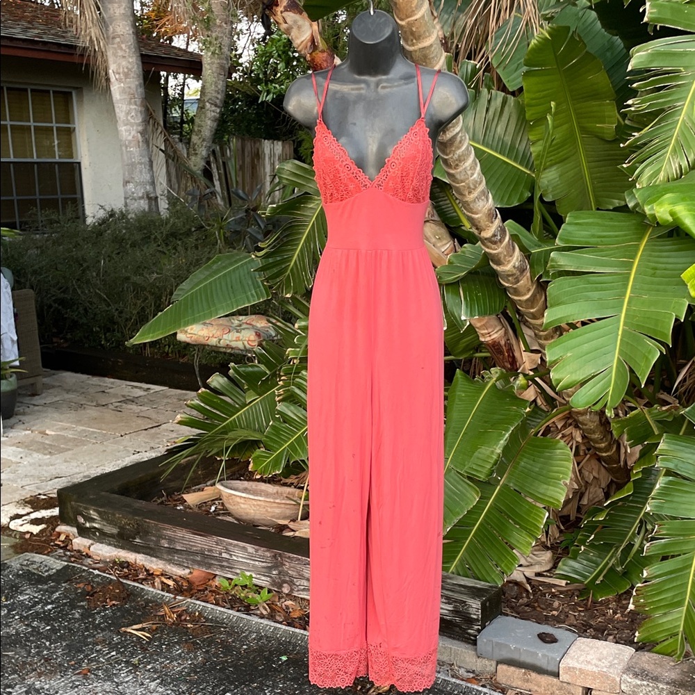 lace trim spaghetti strap jumpsuit